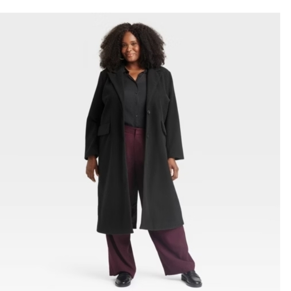 A New Day Women's Faux Wool Pea Coat Topcoat Black